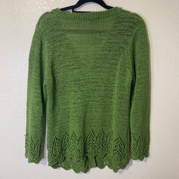 BCBG Maxazria Green Knit Button Cardigan Sweater Boho Detail Plus Size 1X - Picture 5 of 9